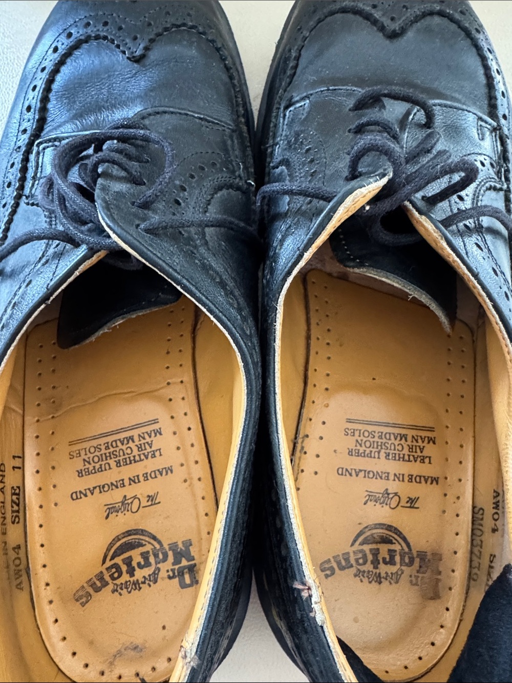 Dr. Marten 12 Black Leather Wingtip Brogue Oxfords with Yellow Welt Stitching - Picture 3 of 7